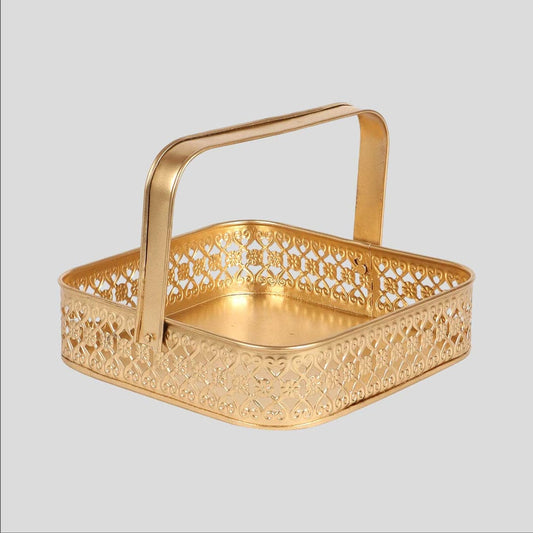 Unique Palette Multipurpose Metal Hamper Oval Fancy Basket/Tray/Platter Box With Movable Handles