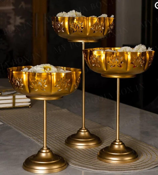 Divine Lotus Golden Urli & Diya Stand - Multiple Sizes