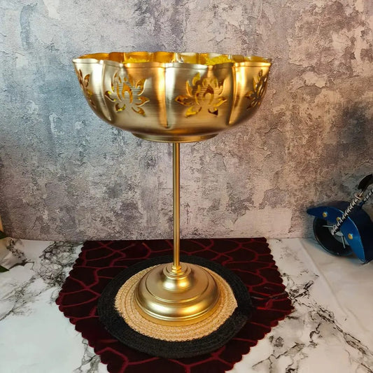 Divine Lotus Golden Urli & Diya Stand - Multiple Sizes
