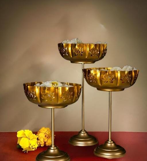 Divine Lotus Golden Urli & Diya Stand - Multiple Sizes