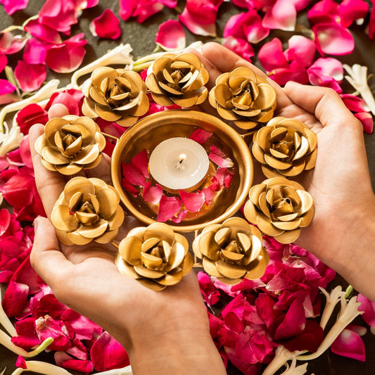 Festive Golden Rose Urli Bowl for Flowers - Multiple Options