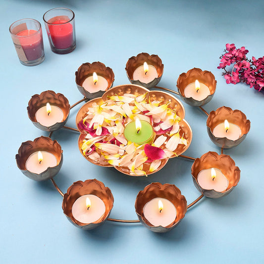 Golden Tealight Urli Bowl - Pooja Diya & Tealight Candle Holder
