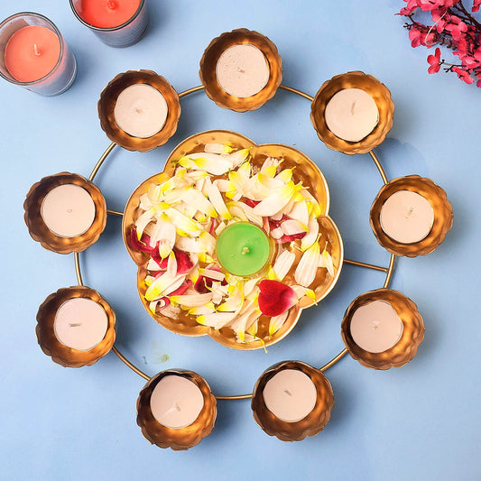 Golden Tealight Urli Bowl - Pooja Diya & Tealight Candle Holder