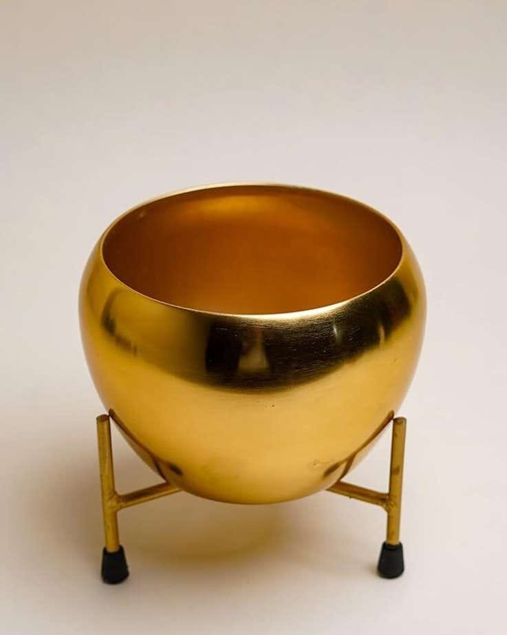 Golden Metal Planter Stand For Indoor & Outdoor Use