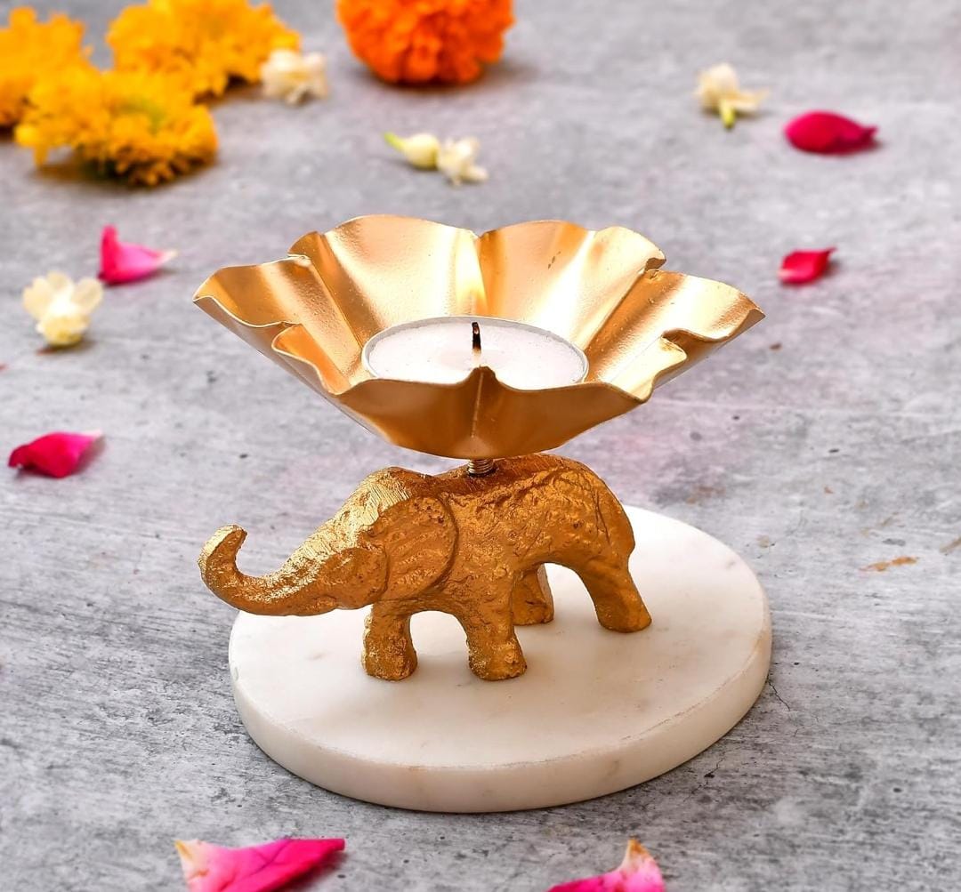 Elephant Metal Diya & Candle Holder