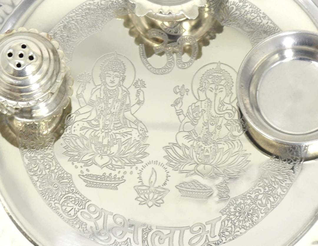 Silver Plated Pooja thali for Diwali Pooja