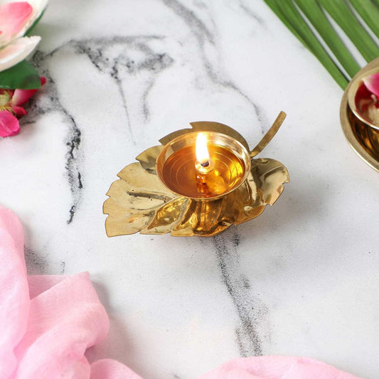Golden Leaf Metal Diya