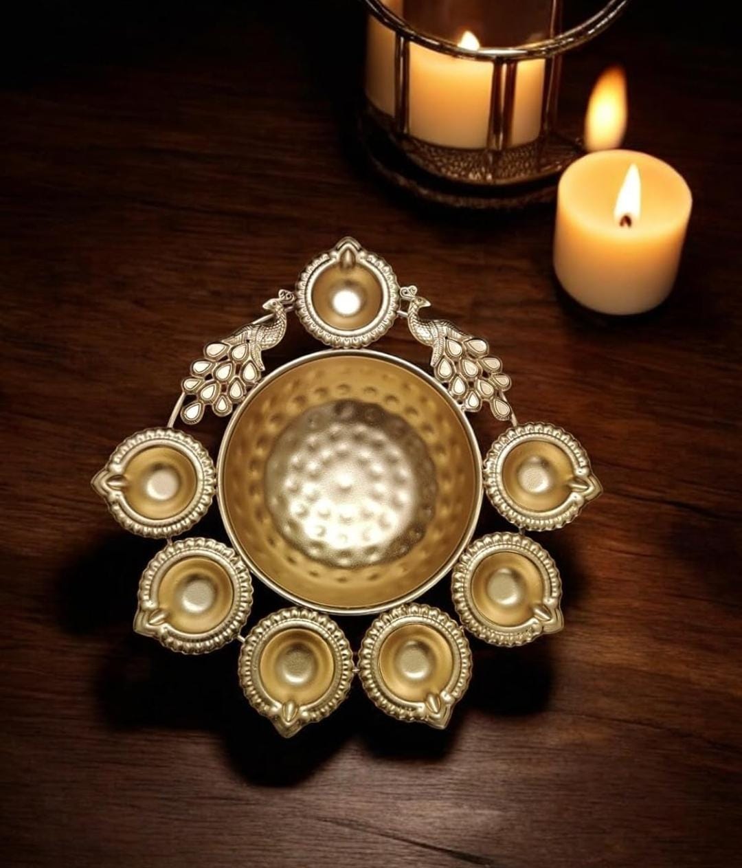 Peacock Design Diya Decoration Golden Urli